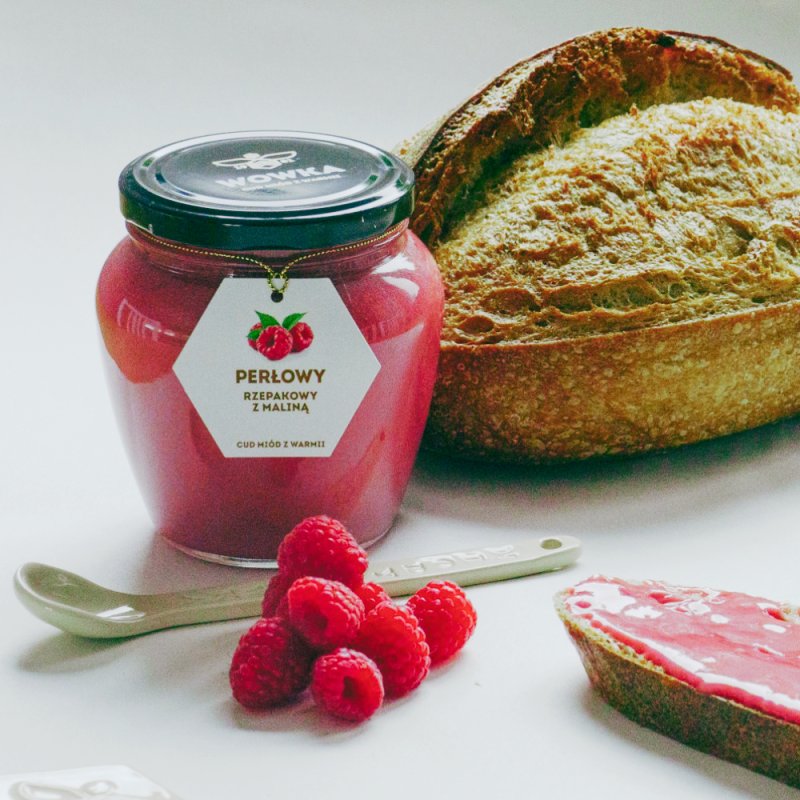 Miód malinowy Perłowy — z liofilizowaną maliną