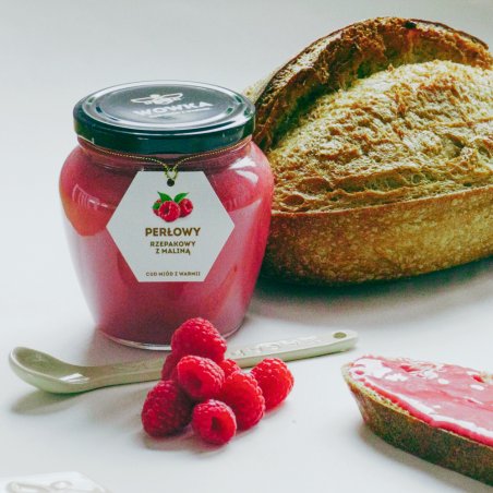 Miód malinowy Perłowy — z liofilizowaną maliną